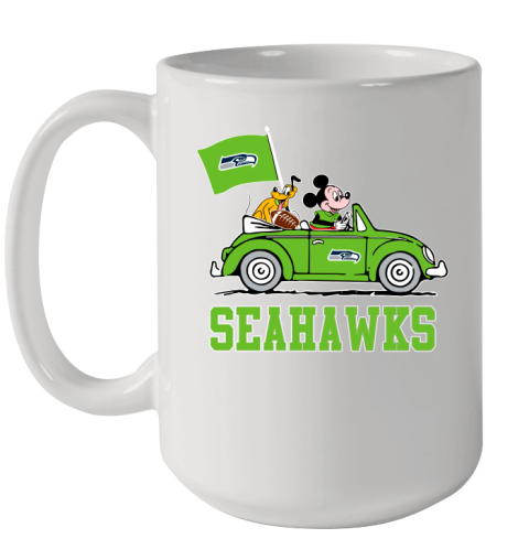 NFL Football Seattle Seahawks Pluto Mickey Driving Disney Shirt Ceramic Mug 15oz