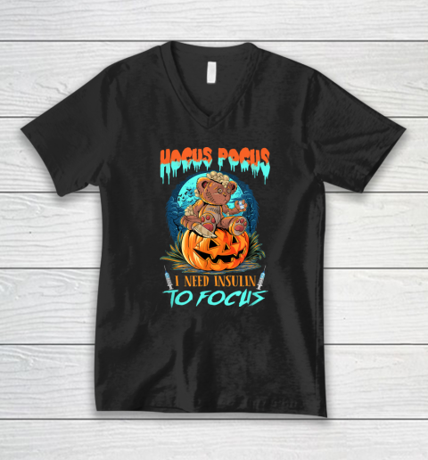 Funny Halloween Hocus Pocus Need Insulin Diabetes Awareness V-Neck T-Shirt