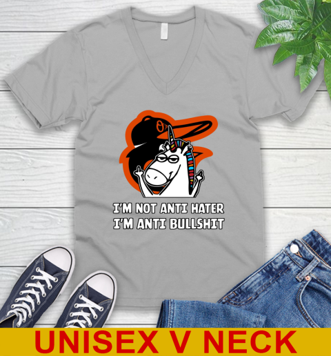 Baltimore Orioles MLB Baseball Unicorn I'm Not Anti Hater I'm Anti Bullshit V-Neck T-Shirt 4