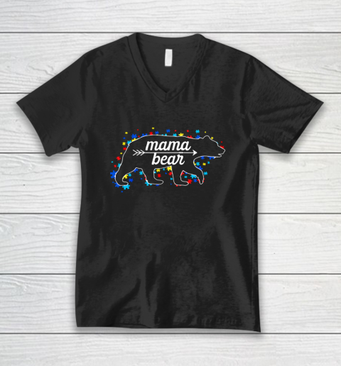 Womens Mama Bear Autism Awareness V-Neck T-Shirt