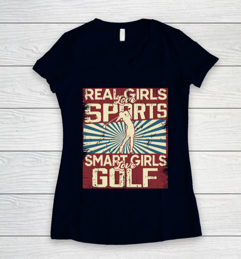 Real girls love sports smart girls love golf Women's V-Neck T-Shirt 2
