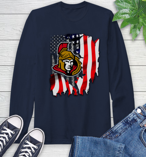 Ottawa Senators NHL Hockey American Flag Long Sleeve T-Shirt 4 Ottawa Senators NHL Hockey American Flag Long Sleeve T-Shirt - Image 4