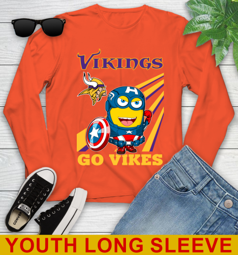 NFL Football Minnesota Vikings Captain America Marvel Avengers Minion Shirt Youth Long Sleeve 3