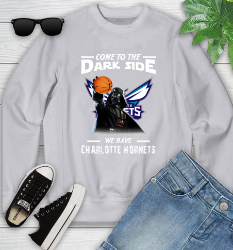 NBA Come To The Dark Side We Have Charlotte Hornets Star Wars Darth Vader Basketball Youth Sweatshirt 3