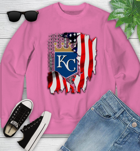 Kansas City Royals MLB Baseball American Flag Youth Sweatshirt 6