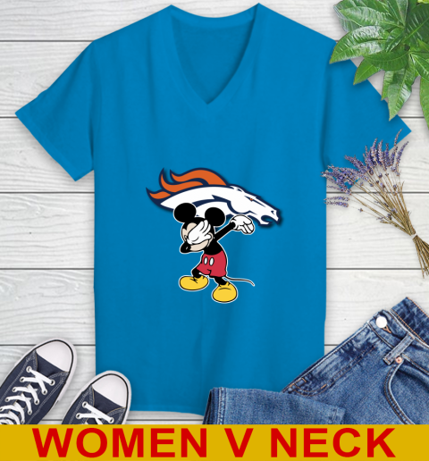 Denver Broncos NFL Football Dabbing Mickey Disney Sports Women's V-Neck T-Shirt 8