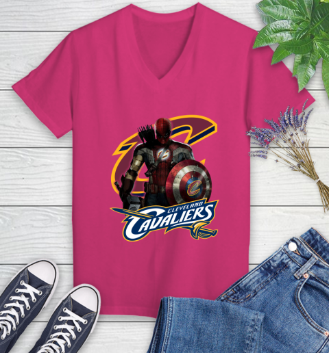 Cleveland Cavaliers NBA Basketball Captain America Thor Spider Man Hawkeye Avengers Women's V-Neck T-Shirt 9