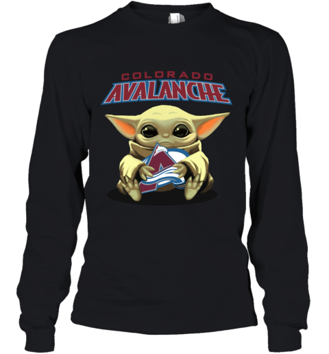 dsnv baby yoda hugs the colorado avalanche youth long sleeve 50 front black