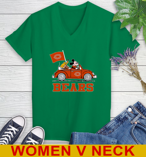 NFL Football Chicago Bears Pluto Mickey Driving Disney Shirt Women's V-Neck T-Shirt 6