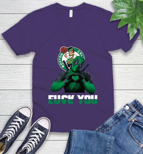 NBA Boston Celtics Deadpool Love You Fuck You Basketball Sports V-Neck T-Shirt 9