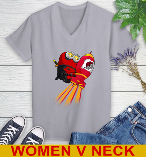 NBA Basketball Portland Trail Blazers Deadpool Minion Marvel Shirt Women's V-Neck T-Shirt 4