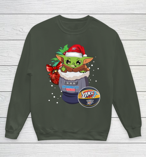 Oklahoma City Thunder Christmas Baby Yoda Star Wars Funny Happy NBA Youth Sweatshirt 10