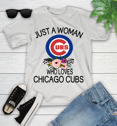 MLB Just A Woman Who Loves Chicago Cubs Baseball Sports Youth T-Shirt