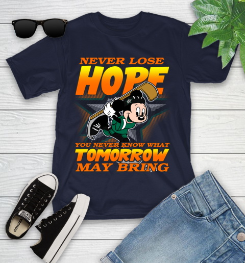 Dallas Stars NHL Hockey ootball Mickey Disney Never Lose Hope Youth T-Shirt - Image 3