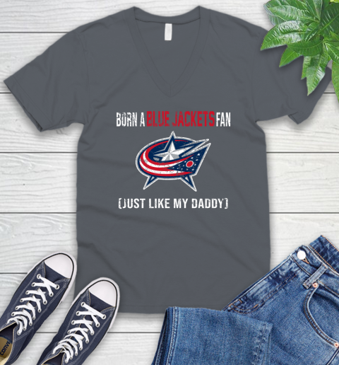 NHL Columbus Blue Jackets Hockey Loyal Fan Just Like My Daddy Shirt V-Neck T-Shirt 4