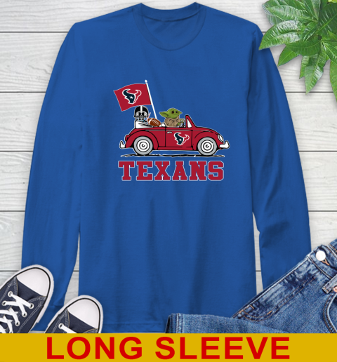 NFL Football Houston Texans Darth Vader Baby Yoda Driving Star Wars Shirt Long Sleeve T-Shirt 9