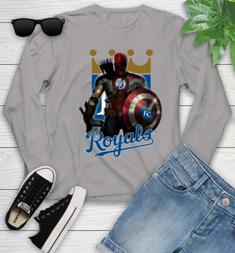 MLB Captain America Thor Spider Man Hawkeye Avengers Endgame Baseball Kansas City Royals Youth Long Sleeve 5