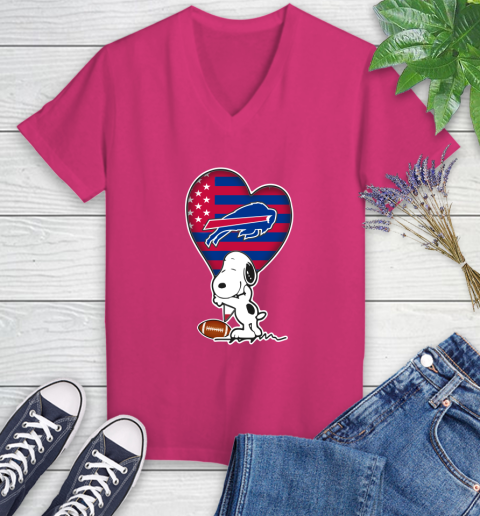 Buffalo Bills NFL Football The Peanuts Movie Adorable Snoopy Women's V-Neck T-Shirt 9