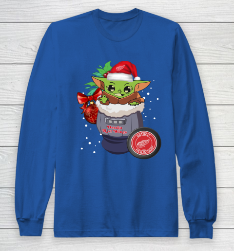 Detroit Red Wings Christmas Baby Yoda Star Wars Funny Happy NHL Long Sleeve T-Shirt 9