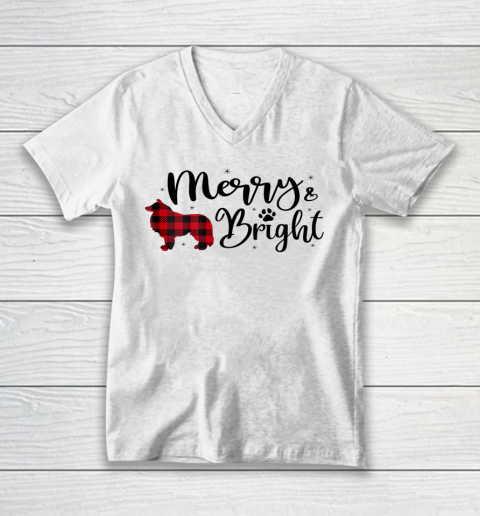 Border Collie Christmas Buffalo Plaid Dog Cute V-Neck T-Shirt