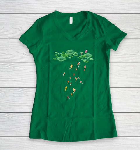 Watercolor Japanese Koi Fish Goldfish Lily Pad Lotus Leaf Beauty Women's V-Neck T-Shirt 3