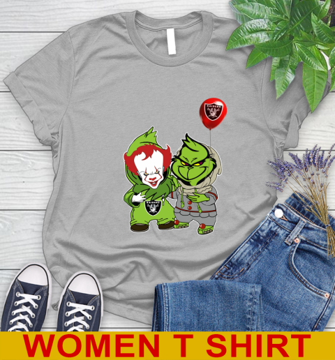 Oakland Raiders Baby Pennywise Grinch Christmas NFL Football Women's T-Shirt 5