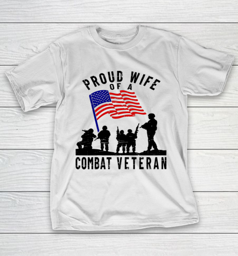 Veteran Shirt Proud Wife of a Combat Veteran Retro US Flag Military Family T-Shirt