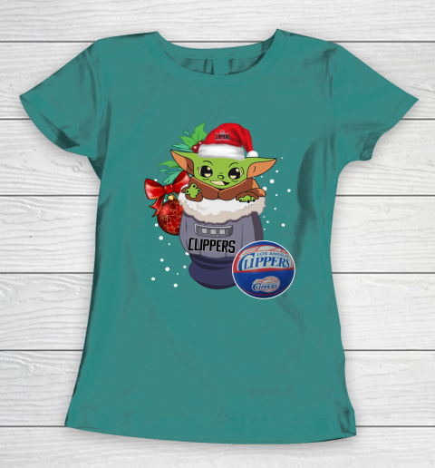 LA Clippers Christmas Baby Yoda Star Wars Funny Happy NBA Women's T-Shirt 12