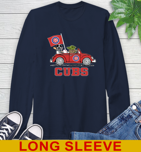 MLB Baseball Chicago Cubs Darth Vader Baby Yoda Driving Star Wars Shirt Long Sleeve T-Shirt 4