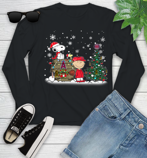 MLB Los Angeles Angels Snoopy Charlie Brown Christmas Baseball Commissioner's Trophy Youth Long Sleeve