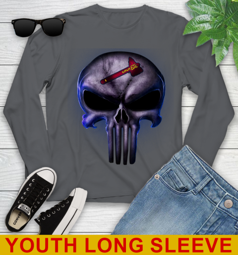 Atlanta Braves MLB Baseball Punisher Skull Sports Youth Long Sleeve 9