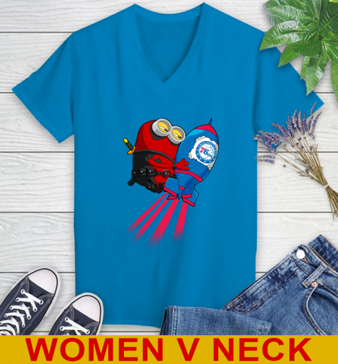 NBA Basketball Philadelphia 76ers Deadpool Minion Marvel Shirt Women's V-Neck T-Shirt 7
