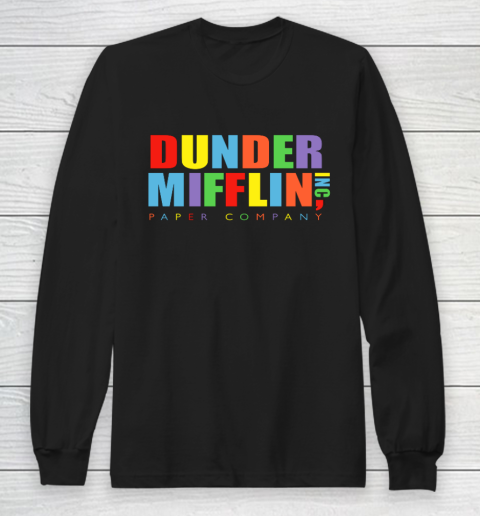 The Office Dunder Mifflin Rainbow Letters Long Sleeve T-Shirt