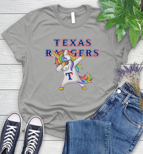 Texas Rangers MLB Baseball Funny Unicorn Dabbing Sports Women's T-Shirt 10