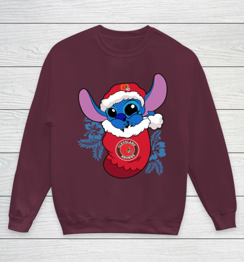Cleveland Browns Christmas Stitch In The Sock Funny Disney NFL Youth Sweatshirt 5
