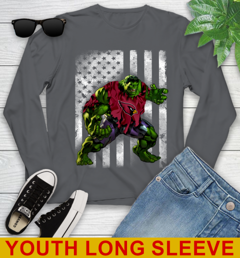 Arizona Cardinals Hulk Marvel Avengers NFL Football American Flag Youth Long Sleeve 9