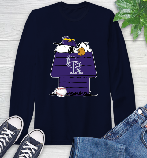 MLB Colorado Rockies Snoopy Woodstock The Peanuts Movie Baseball T Shirt Long Sleeve T-Shirt 4