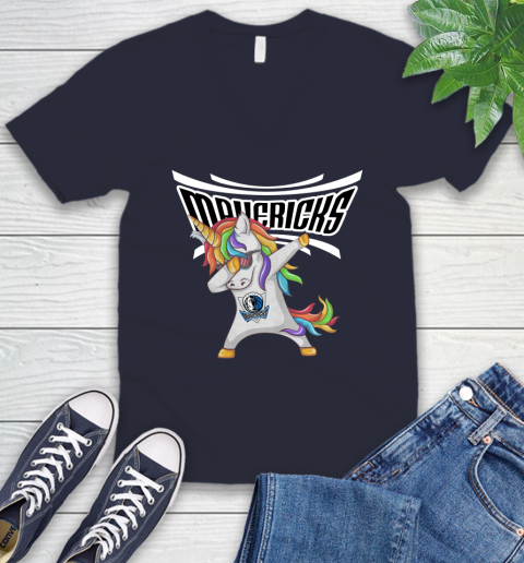 Dallas Mavericks NBA Basketball Funny Unicorn Dabbing Sports V-Neck T-Shirt 3