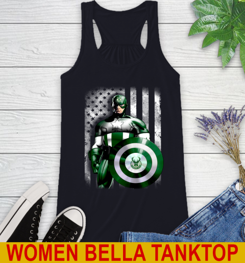 Milwaukee Bucks NBA Basketball Captain America Marvel Avengers American Flag Shirt Racerback Tank 8