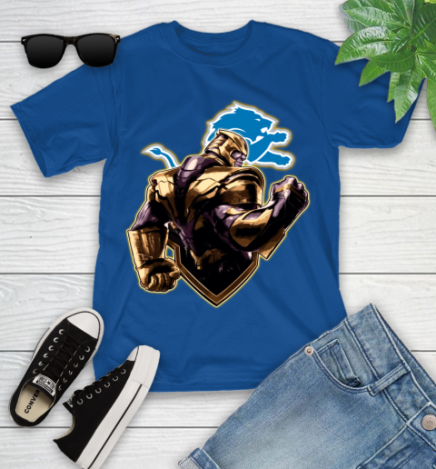 NFL Thanos Avengers Endgame Football Sports Detroit Lions Youth T-Shirt 9