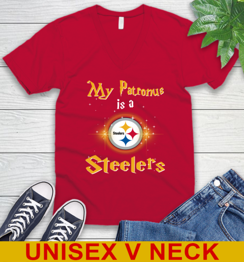 NFL Football Harry Potter My Patronus Is A Pittsburgh Steelers V-Neck T-Shirt 6