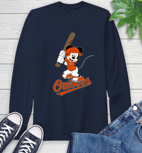 MLB Baseball Baltimore Orioles Cheerful Mickey Mouse Shirt Long Sleeve T-Shirt 4