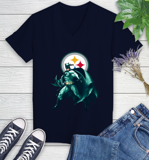 NFL Batman Football Sports Pittsburgh Steelers Women's V-Neck T-Shirt 3