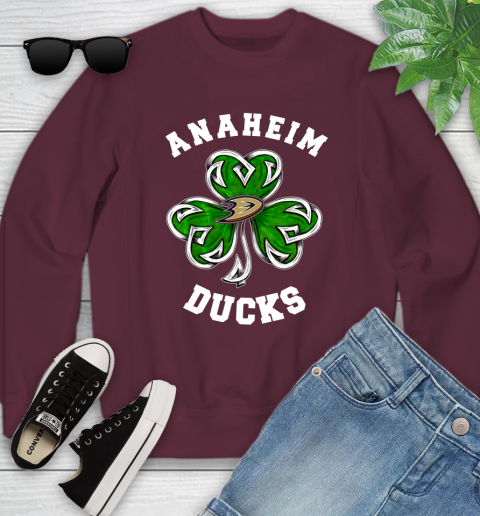 NHL Anaheim Ducks Three Leaf Clover St Patrick's Day Hockey Sports Youth Sweatshirt 5 NHL Anaheim Ducks Three Leaf Clover St Patrick's Day Hockey Sports Youth Sweatshirt - Image 5