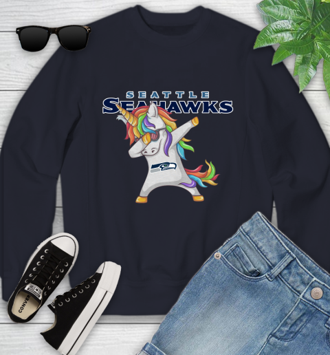 Seattle Seahawks NFL Football Funny Unicorn Dabbing Sports Youth Sweatshirt 3