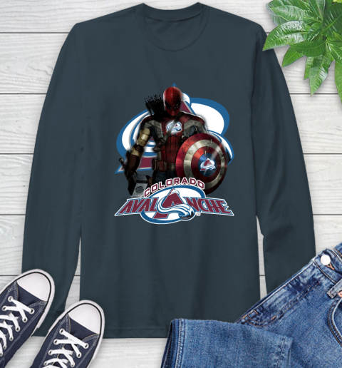 NHL Captain America Thor Spider Man Hawkeye Avengers Endgame Hockey Colorado Avalanche Long Sleeve T-Shirt 8