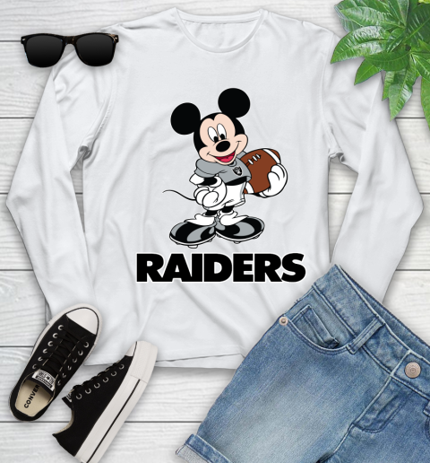 NFL Football Oakland Raiders Cheerful Mickey Mouse Shirt Youth Long Sleeve 2