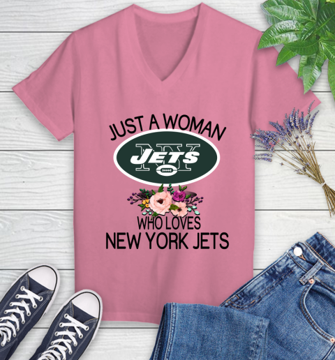 NFL Just A Woman Who Loves New York Jets Football Sports Women's V-Neck T-Shirt 8