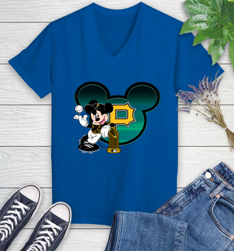 MLB Pittsburgh Pirates The Commissioner's Trophy Mickey Mouse Disney Women's V-Neck T-Shirt 10