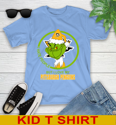 Pittsburgh Penguins NHL Christmas Grinch I Hate People But I Love My Favorite Hockey Team Youth T-Shirt 11